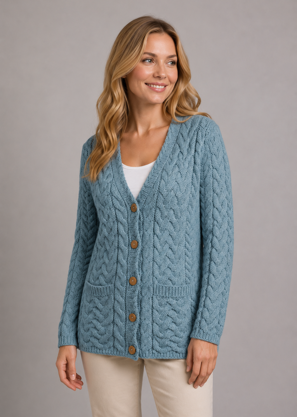 Aran Button-Up Cable Knit Cardigan | Mist Marl 
