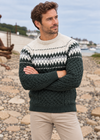 Aran Merino Crew Neck Fair isle Sweater - Green
