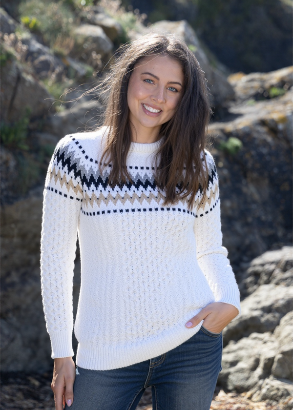 Ladies Slim-Fit Aran Fairisle Sweater | Natual