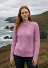 Ladies Slim-Fit Aran Sweater | Rose Pink | 100% Merino Wool