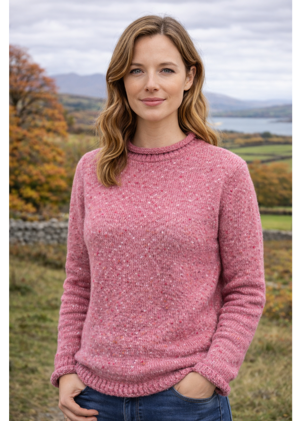 Women's Roll Neck Fisherman Sweater | Pink