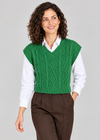 Women's Sweetpea V-Neck Aran Vest | Irish Merino Wool | Green