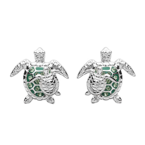 Green Mother & Baby Turtle Earrings With Swarovski® Crystals