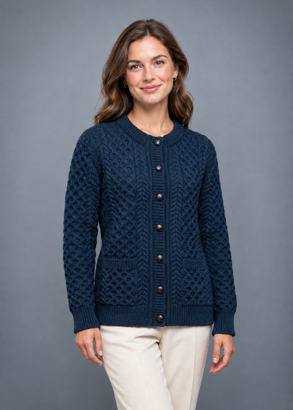 Ocean Aran Lumber Cardigan | 100% Merino Wool