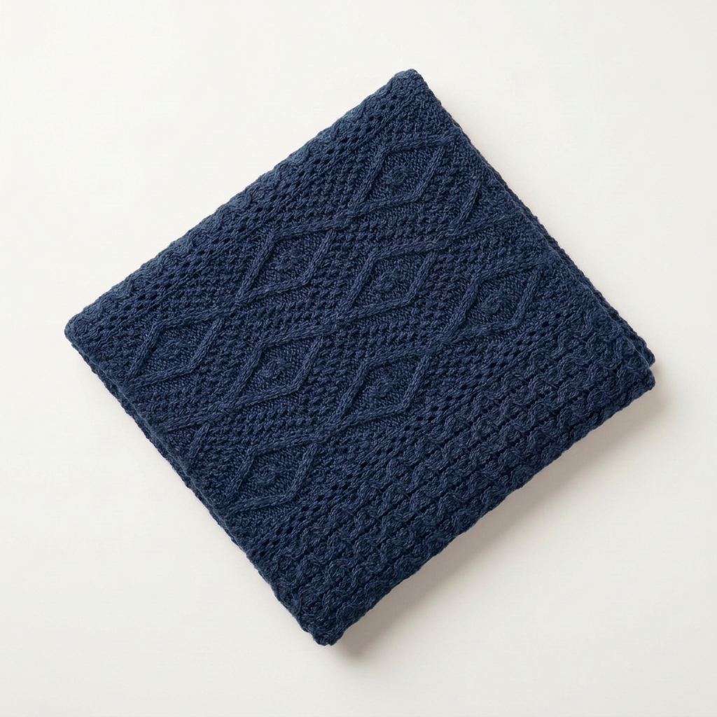 Ocean navy blanket diagonal flat lay
