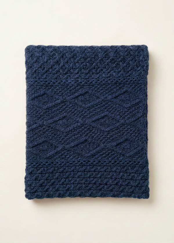 Ocean navy blanket overhead flat lay