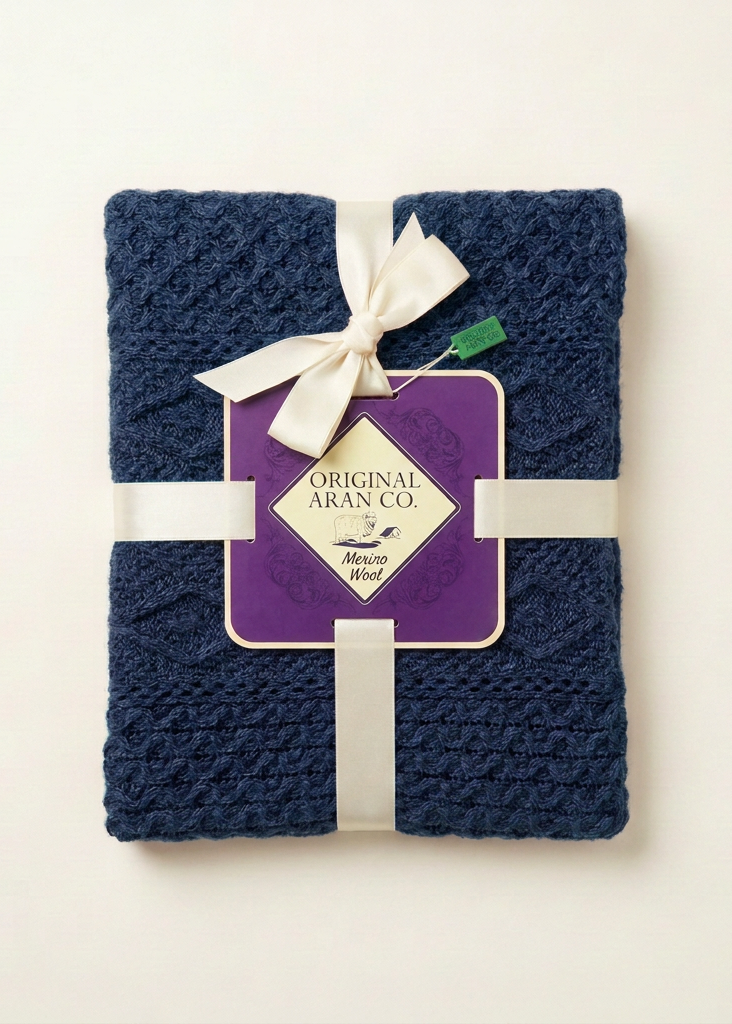 Ocean navy blanket with ribbon and original label
