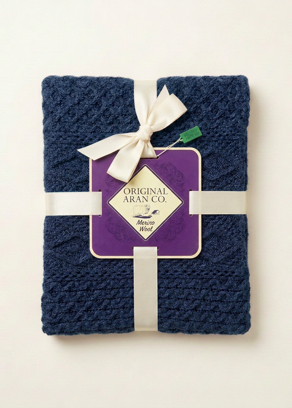Ocean navy blanket with ribbon and original label