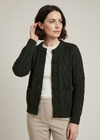 Inagh Ladies Aran Cardigan | Army Green | 100% Worsted Wool