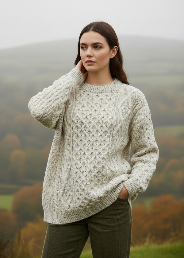 Oversized Flecked Cream Aran Sweater Lifestyle 5