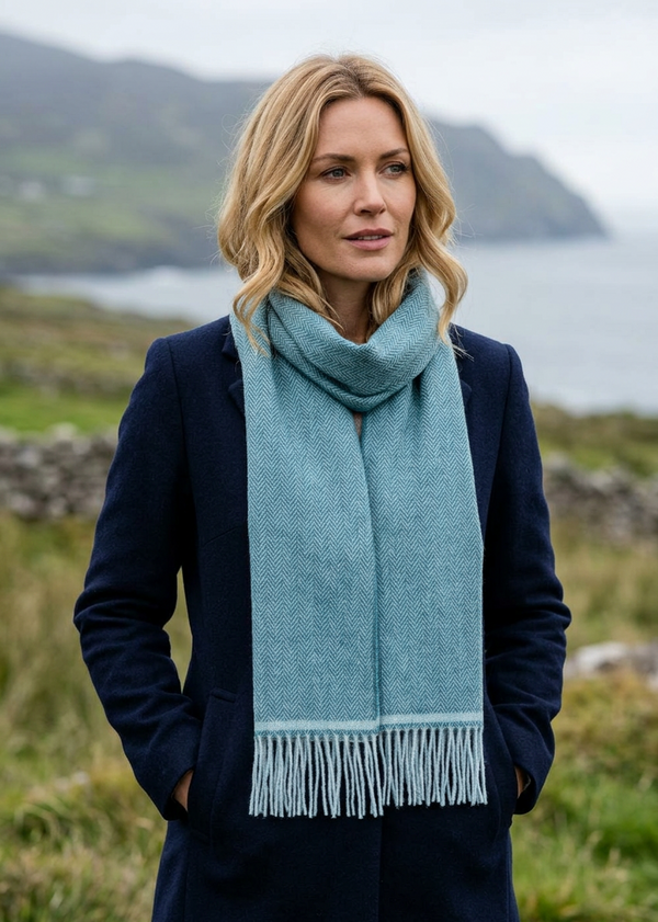 Foxford Lambswool Scarf | Teal/Aqua