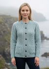 Aran Cable Knit Cardigan | 100% Wool | Aqua