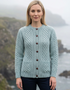 Aran Cable Knit Cardigan | 100% Wool | Aqua
