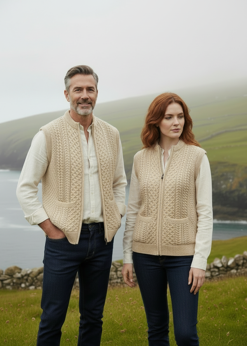 Aran Sleeveless Zip Cardigan | Parsnip | Merino Wool