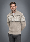 Aran Celtic Design Half Zip Sweater | 100% Merino Wool | Parsnip