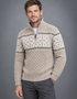 Aran Celtic Design Half Zip Sweater | 100% Merino Wool | Parsnip