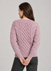 Ladies Long Crop Cable Supersoft Merino Aran Sweater | Pink