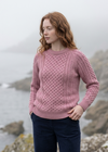 Ladies Slim-Fit Aran Sweater | Rose Pink | 100% Merino Wool