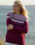 Ladies Slim-Fit Aran Fairisle Sweater | Raspberry Marl