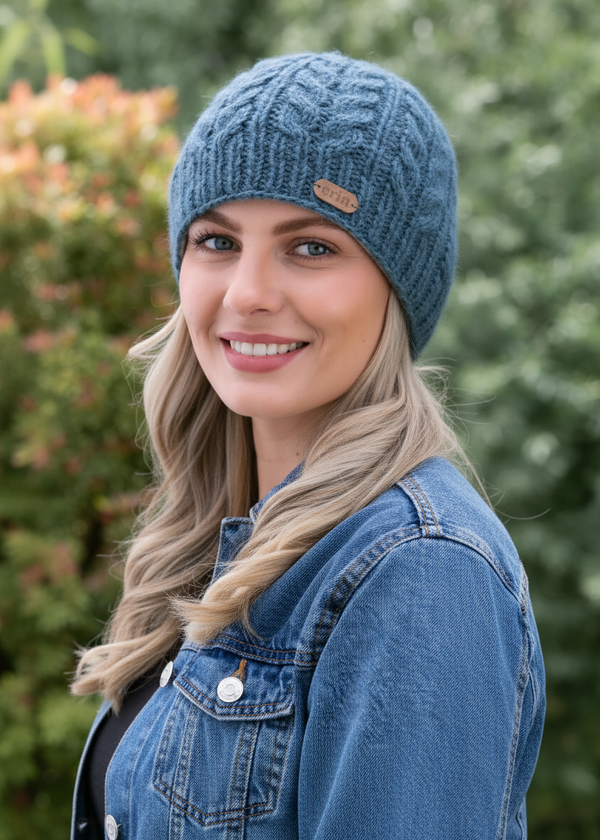 Erin Aran Cable Pullon Hat | Denim