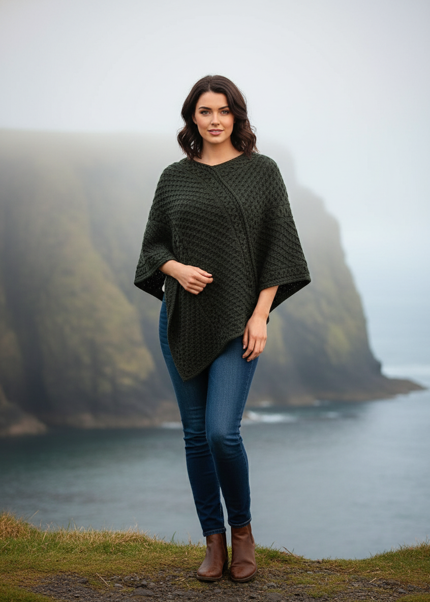 Poncho with denim and boots