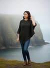 Aran Merino Wool V-Neck Poncho | Army Green