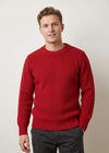Men's Fisherman Rib Crew Neck Merino Wool Sweater | Red 