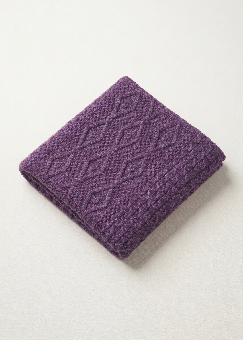 Purple marl blanket diagonal flat lay