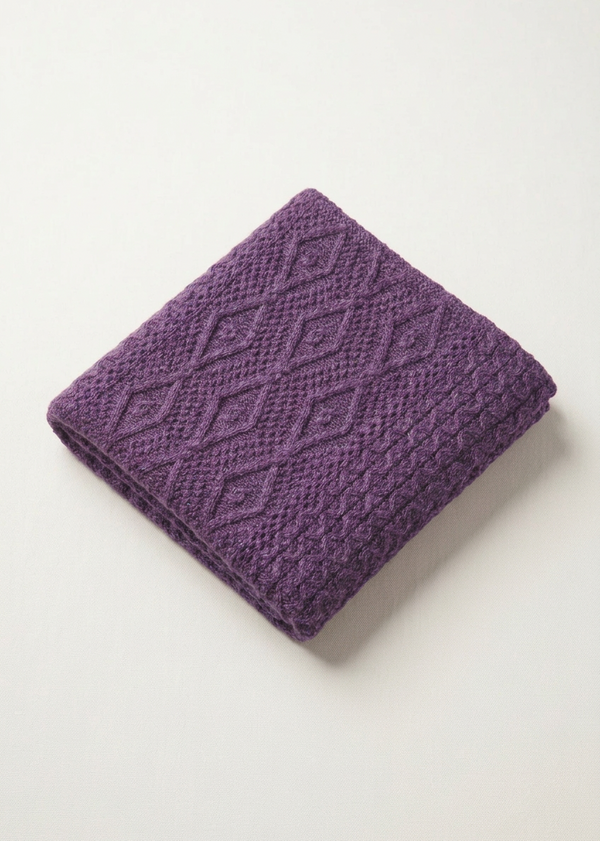 Purple marl blanket diagonal flat lay