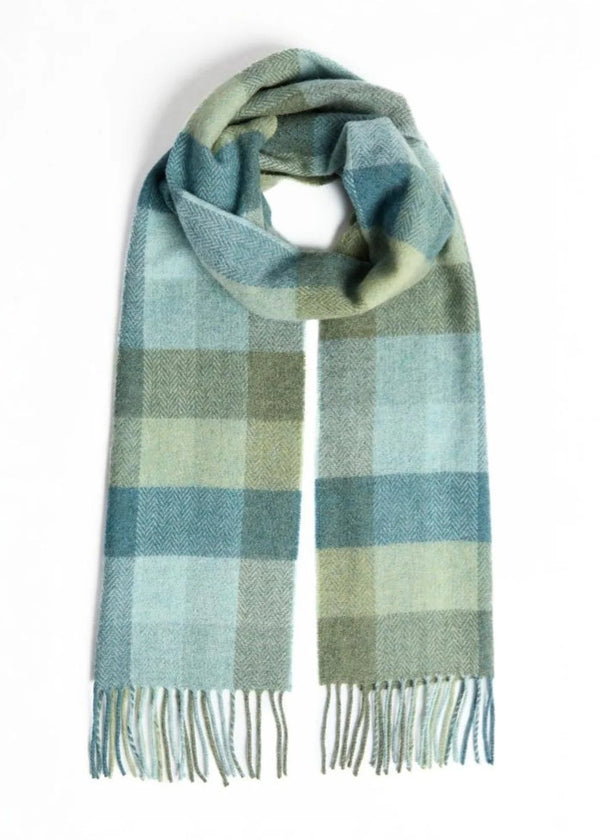 Foxford Lambswool Scarf | Green & Blue Check