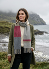 Foxford Lambswool Scarf - Tomato Camel Block Stripe