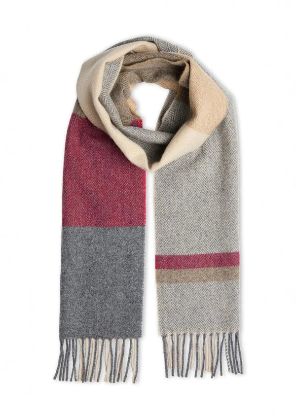Foxford Tomato Camel Block Stripe Lambswool Scarf