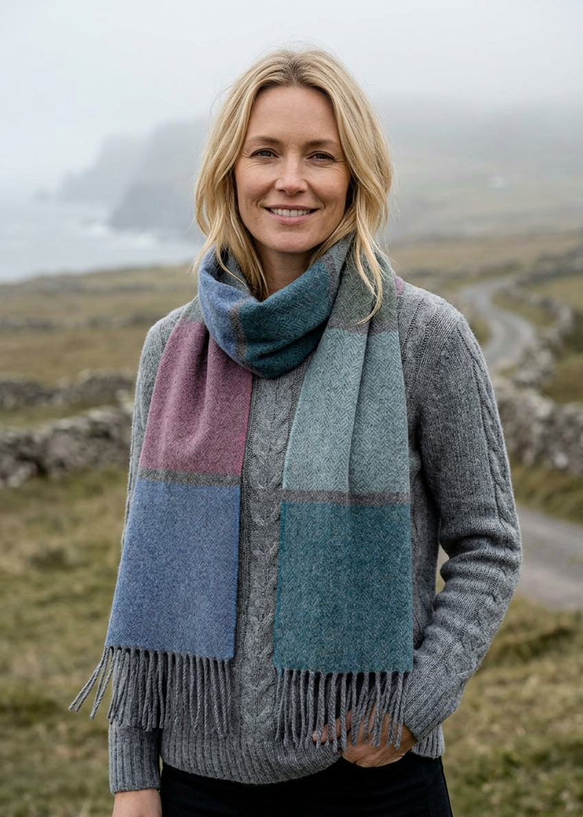 Foxford Lambswool Scarf | Autumn Contemapry Stripe