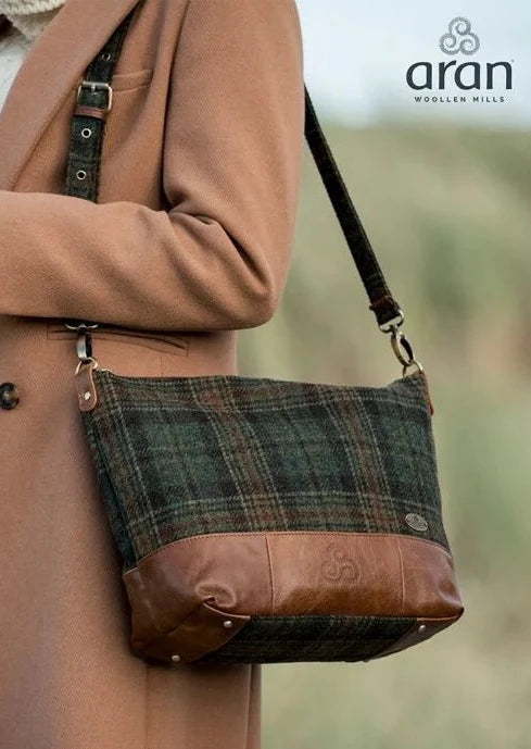 Irish Leather Aran Tweed Check Bag