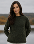 Damen-Rollkragenpullover im Donegal-Stil – Grün | 100 % Wollstrick