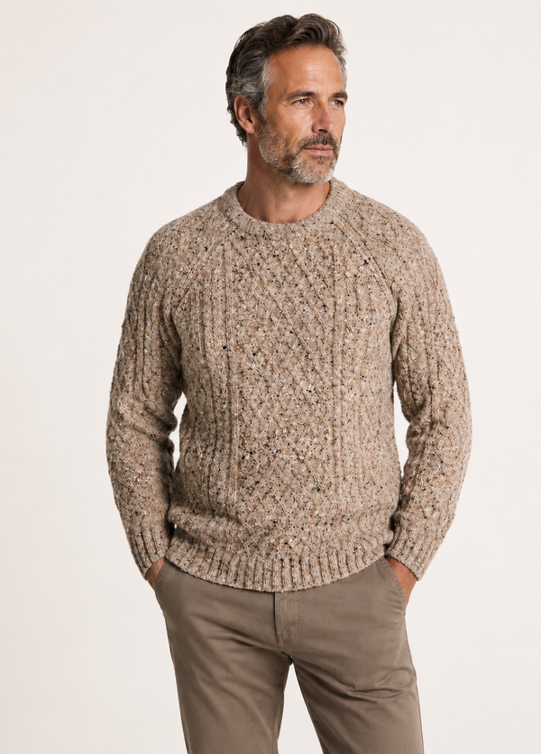 Donegal Tweed Aran Crew Neck Sweater | Oatmeal