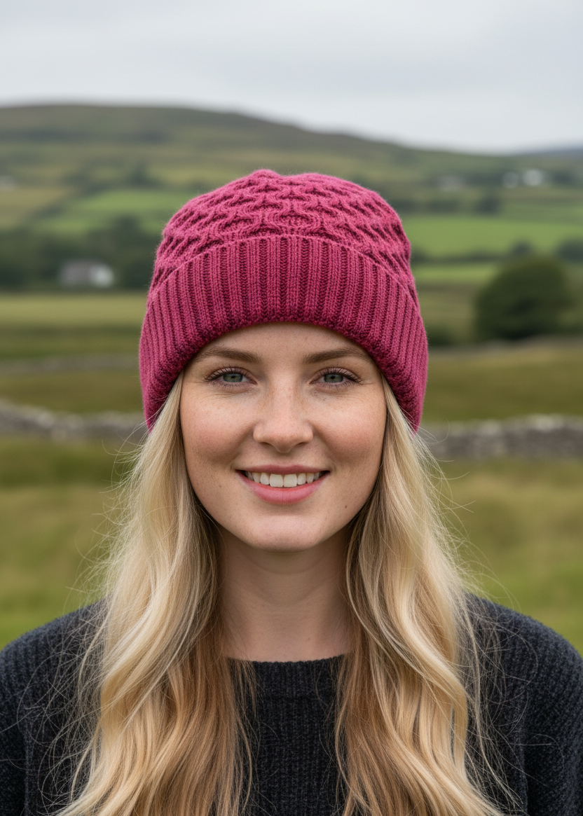 Aran Merino Wool Hat - Raspberry Marl