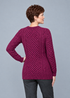 Women's Slim-Fit Aran Sweater in Raspberry | Premium Merino Wool
