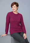 Women's Slim-Fit Aran Sweater in Raspberry | Premium Merino Wool