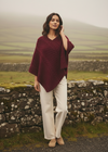 Irish Aran Merino Wool V-Neck Poncho | Raspberry