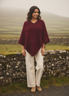 Irish Aran Merino Wool V-Neck Poncho | Raspberry