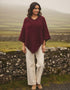 Irish Aran Merino Wool V-Neck Poncho | Raspberry