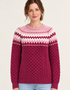 Ladies Slim-Fit Aran Fair Isle Sweater | Raspberry Marl