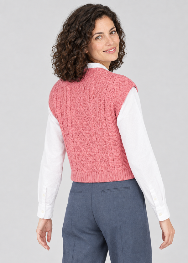 IrelandsEye Women's V Neck Aran Vest | Rosa Pink