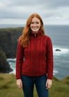 Red Aran Cardigan - Alternative Model Front View