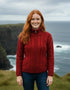 Irish Aran Turtleneck Zip Cardigan Red | 100% Merino Wool Cable Knit