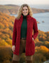 Women's Aran Cable Knit Long Coat with Zip | Red Merino Wool
