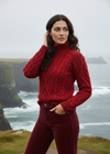 Aran Red Turtleneck Sweater | 100% Merino Wool | Traditional Irish Cable Knit