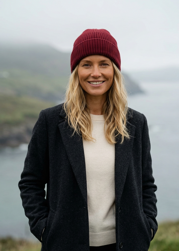 Aran Vintage Merino Wool Ribbed Hat | Red - Clearance
