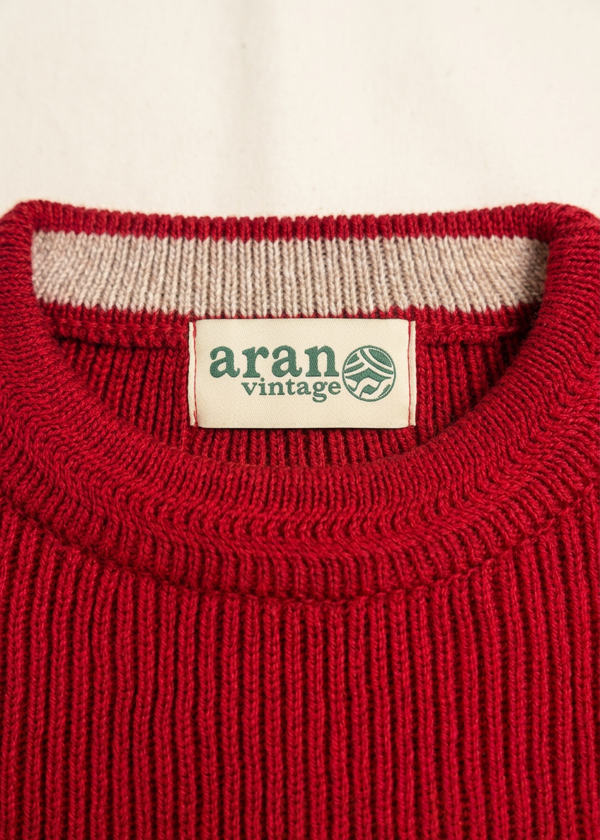 Men's Fisherman Rib Crew Neck Merino Wool | Red - Clearance